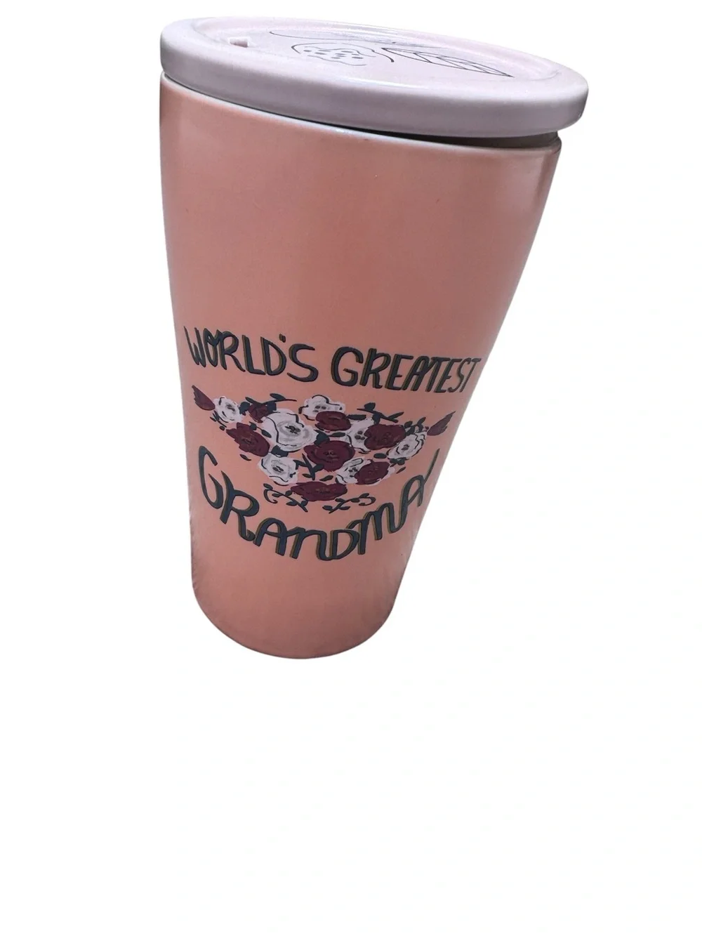 Opalhouse World's Greatest Grandma Peach Floral Stoneware Travel Mug With Lid